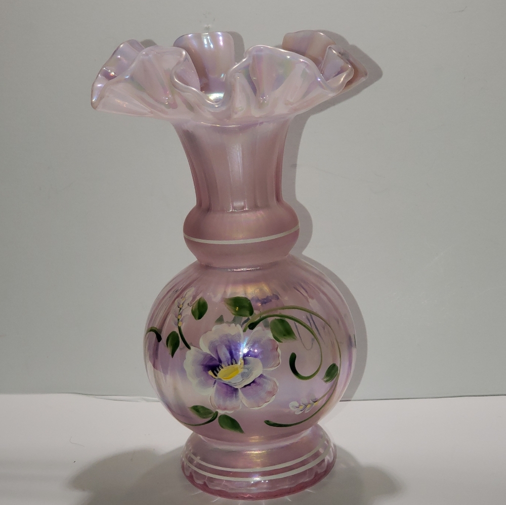 Fenton Hand Painted Pink Vase